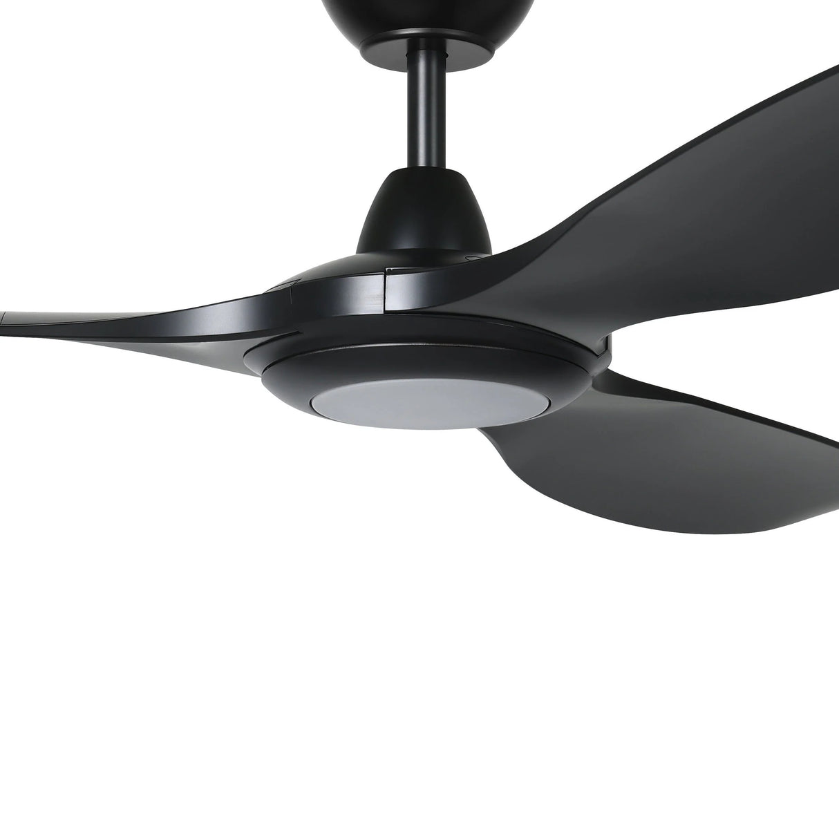Black ceiling fan on a white background