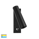 Black wall-mounted light fixture on a white background
