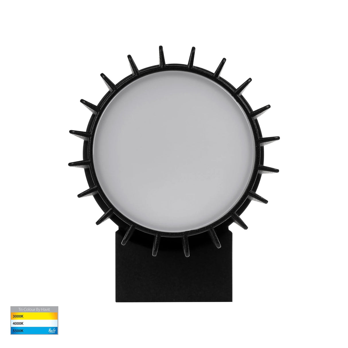 Black exterior wall lantern with transparent glass sides.