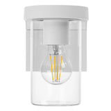 Angela LED Wall Ceiling light fixture with a clear glass cover and white base on a white background