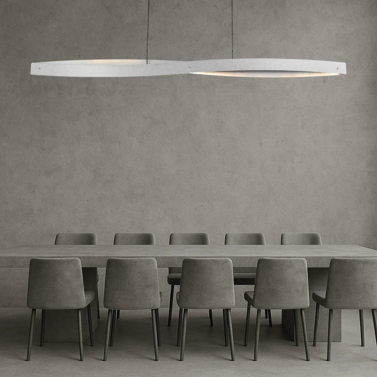 Telbix Arezzo 240 linear LED pendant installed above a modern kitchen.