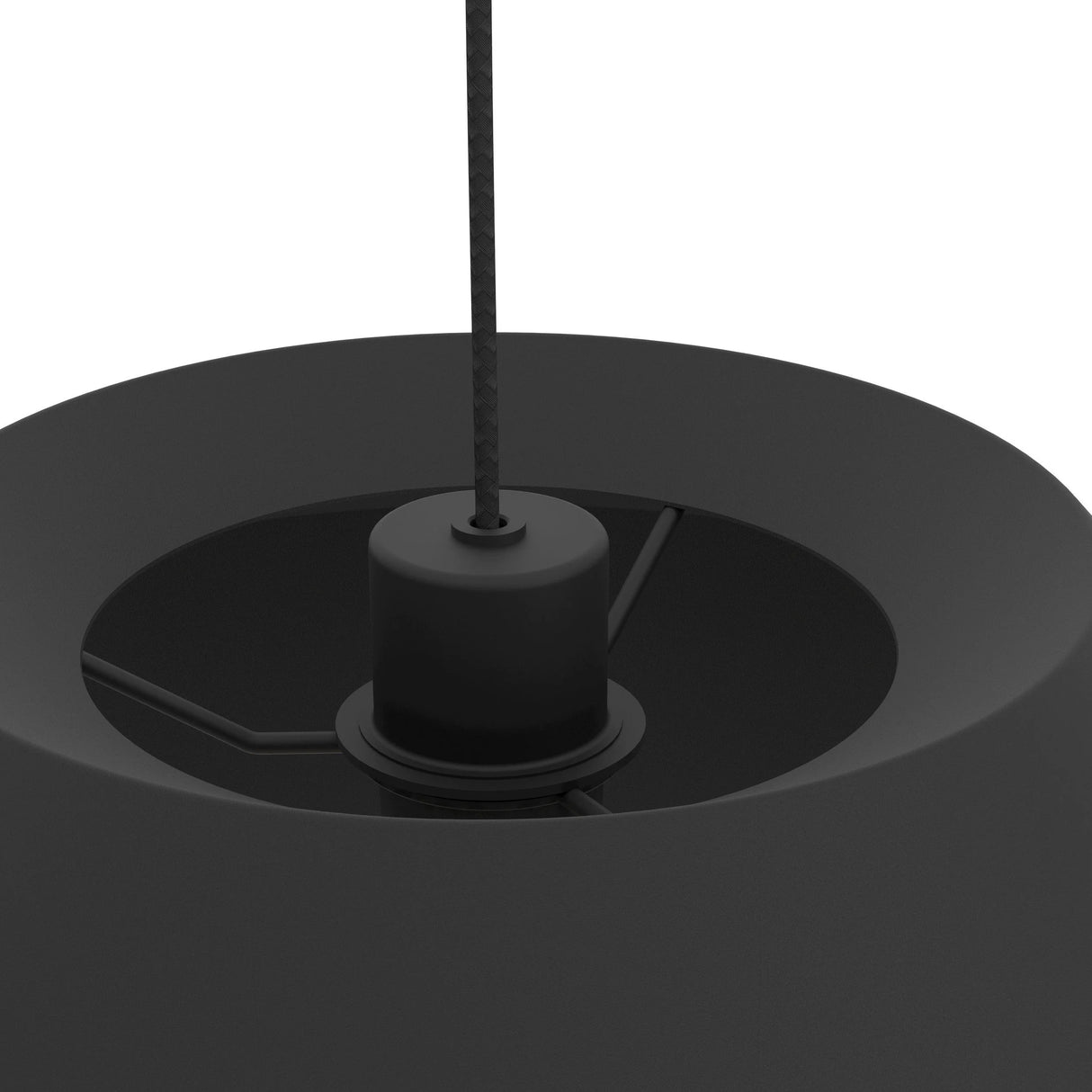Black pendant light fixture on a white background