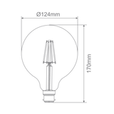 Technical drawing of a light bulb with dimensions labeled