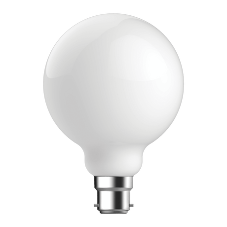 Frosted G95 LED filament bulb by Domus, 8.5W dimmable design on a clear background