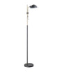 Black floor lamp with adjustable reading light on a white background