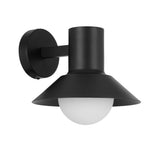 Black outdoor wall light fixture on a white background