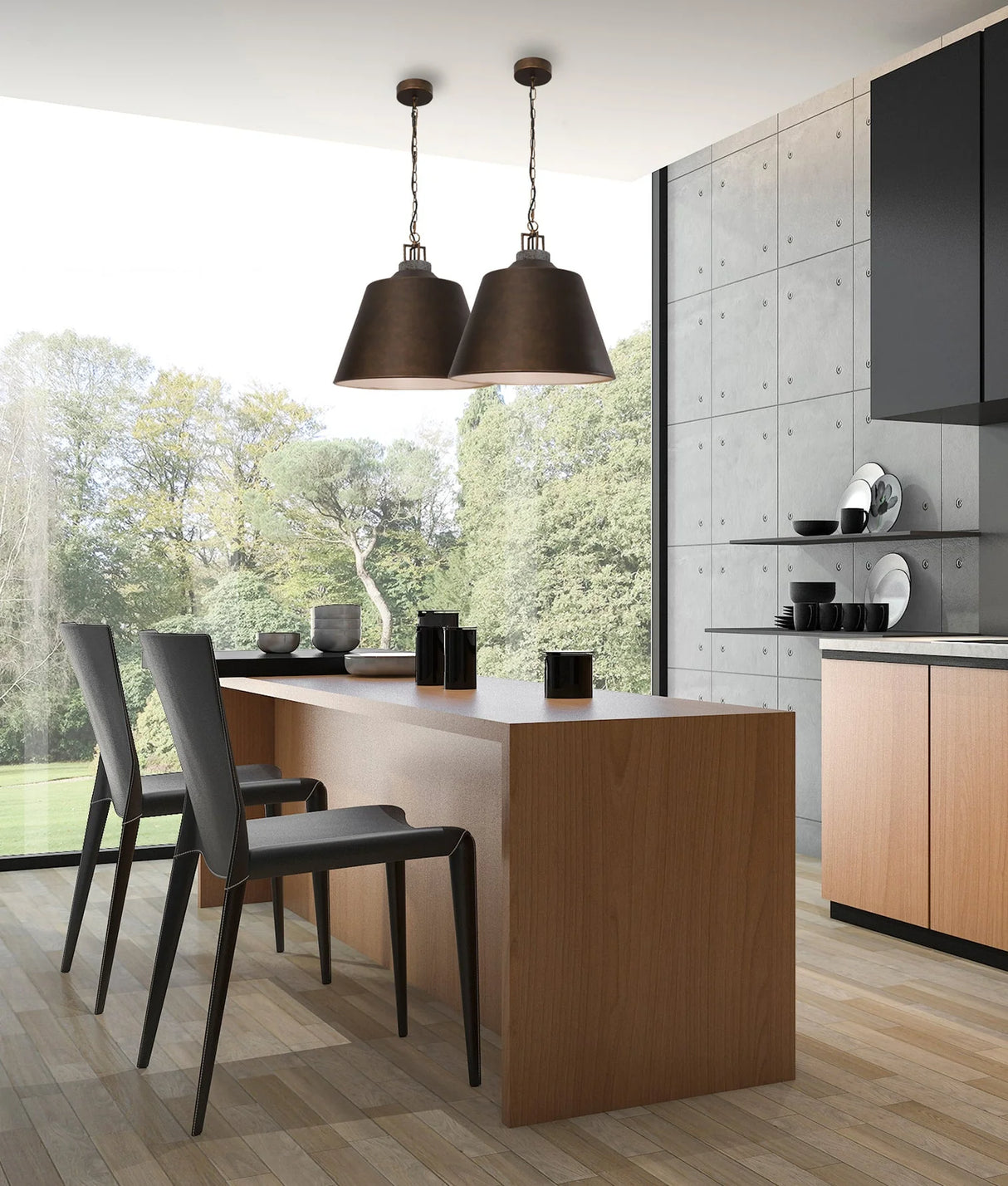 CLA Cloche Interior Metal Shade with Travertine Highlight Bell Shape Pendant Lights