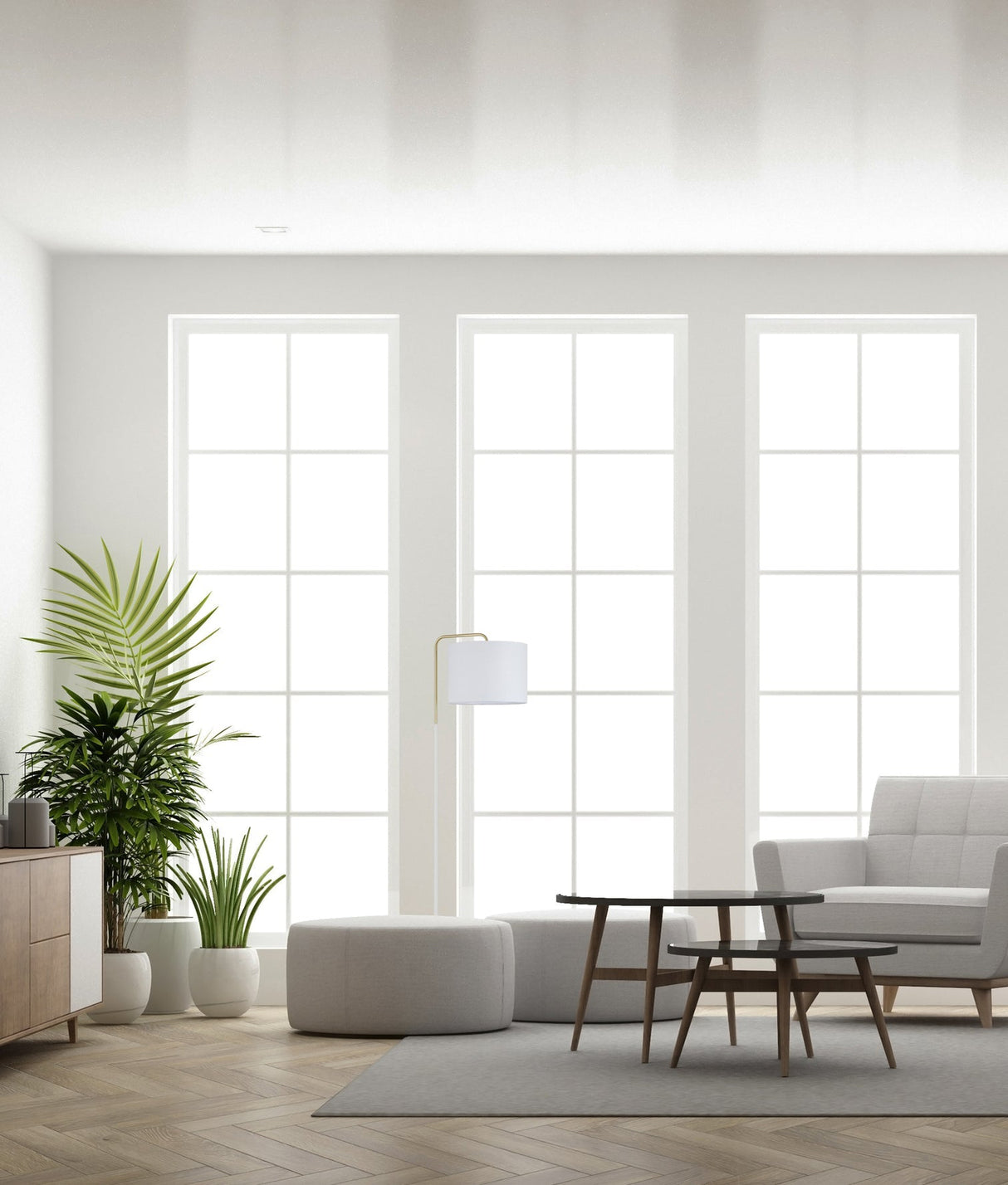 CLA Arriba Drum Shade with Marble Base Height Adjustable Floor Lamps
