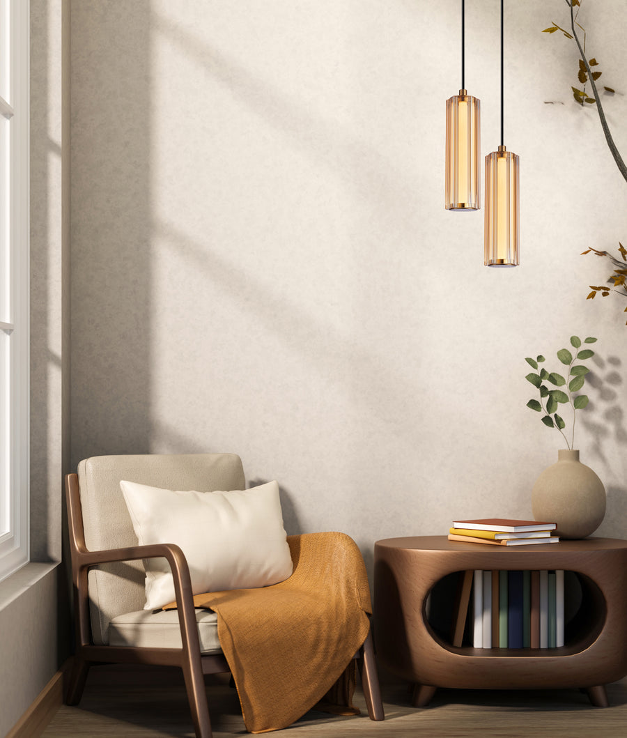 CLA Freccia Interior LED Tri-CCT Glass with Curve Cylinder Pendant Lights