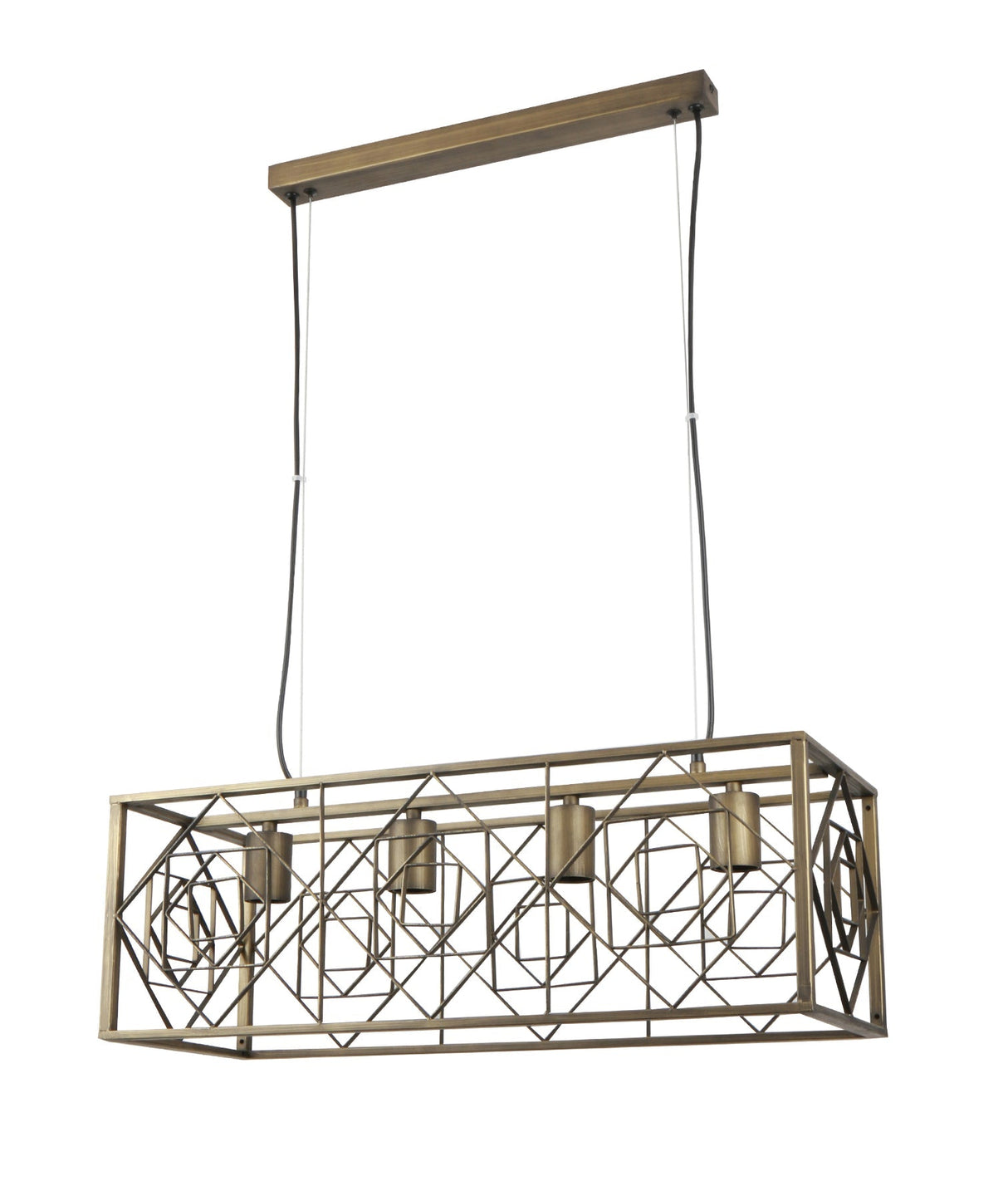CLA Gaggia Interior Rectangular Imitation Antique Brass Cage Pendant Light