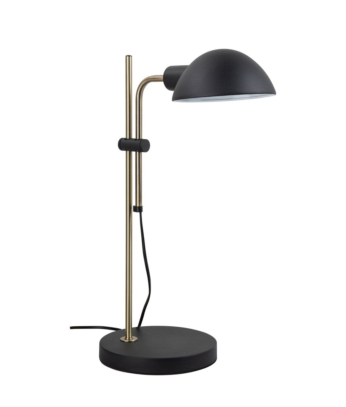 Black and gold adjustable desk lamp on a white background
