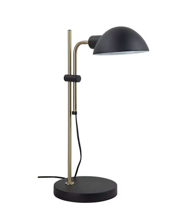Black and gold adjustable desk lamp on a white background