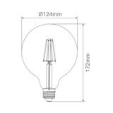 Technical drawing of a light bulb with dimensions labeled