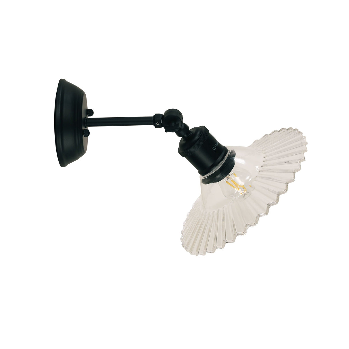 Oriel Croydon Clear Pleated Glass Wall Light Clear/Black