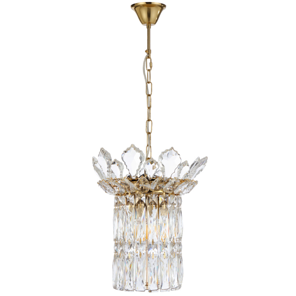 Gold and crystal chandelier on a white background