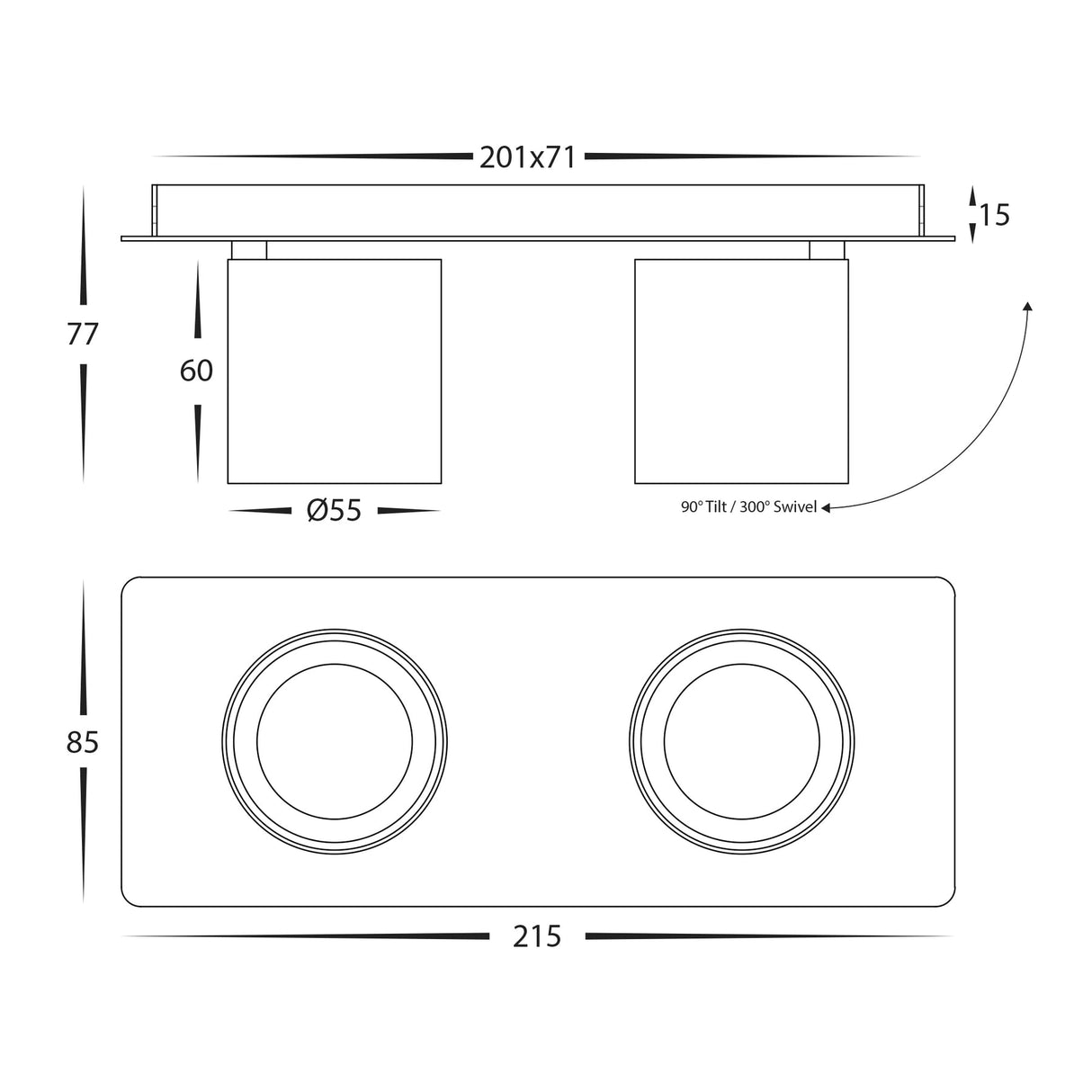 Havit HV4003T-2-BLK Sbarra Black 2 Light Adjustable Bar Light