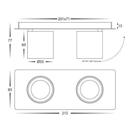 Havit HV4003T-2-WHT Sbarra White 2 Light Adjustable Bar Light