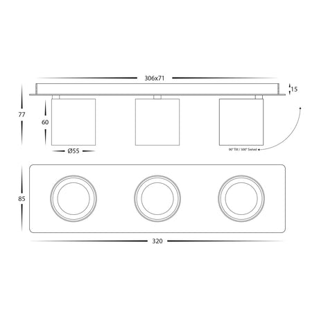 Havit HV4003T-3-BLK Sbarra Black 3 Light Adjustable Bar Light