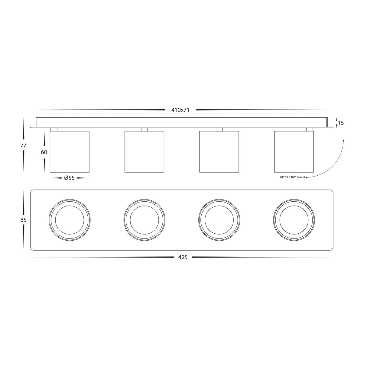 Havit HV4003T-4-BLK Sbarra Black 4 Light Adjustable Bar Light