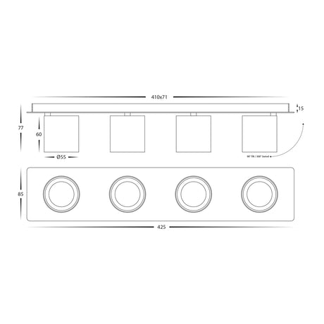 Havit HV4003T-4-BLK Sbarra Black 4 Light Adjustable Bar Light