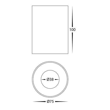 Technical drawing with dimensions of a square and circle on a white background