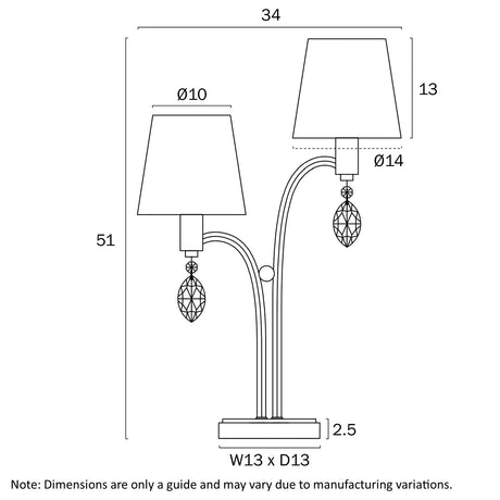 MALVERN 2 LIGHT TABLE LAMP