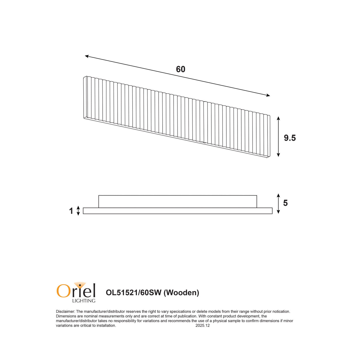 Oriel Rafter.60 Scalloped Wood Tticolour Led Wall Light