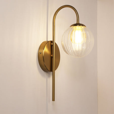 Oriel Alta Satin Brass Clear and Amber Glass Sphere Wall Light