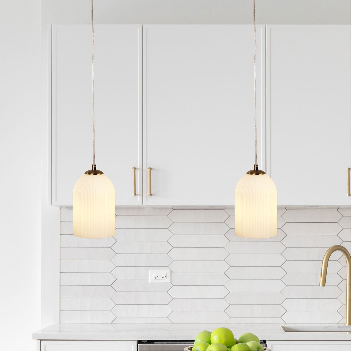 Oriel Arley Pendant Satin Brass Ribbed Glass Pendant