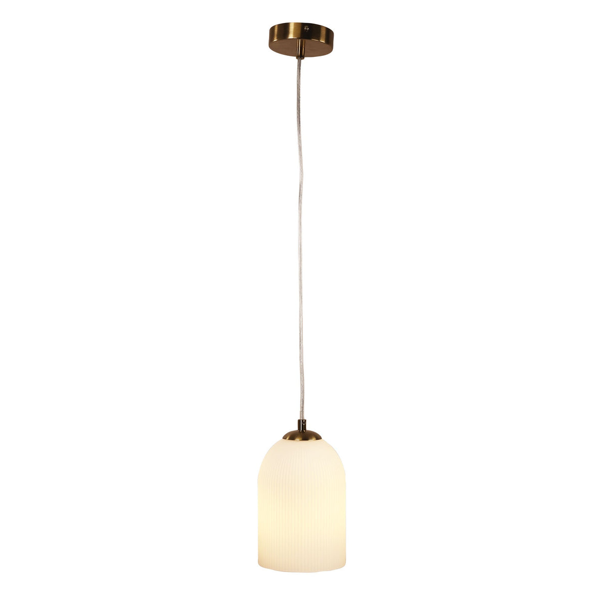 Oriel Arley Pendant Satin Brass Ribbed Glass Pendant