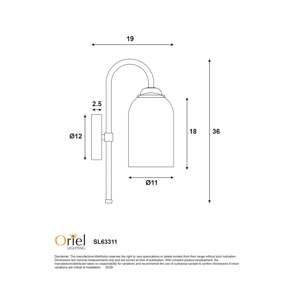 Oriel Arlington Wall White Opal Matt Glass Wall Light