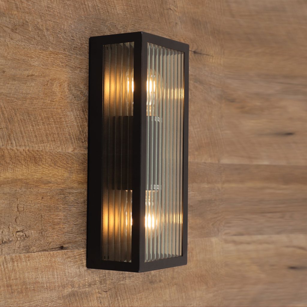 Oriel Chicago Twin Clear Ribbed Glass Decorative Outdoor Wall Light