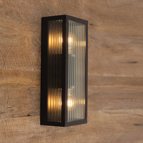 Oriel Chicago Twin Clear Ribbed Glass Decorative Outdoor Wall Light