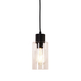 Oriel Lisa Sat Black/Clear Cylindrical Opal Glass Pendant
