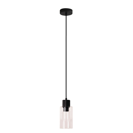 Oriel Lisa Sat Black/Clear Cylindrical Opal Glass Pendant