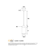 Technical drawing of a pendant light with dimensions and Oriel branding.