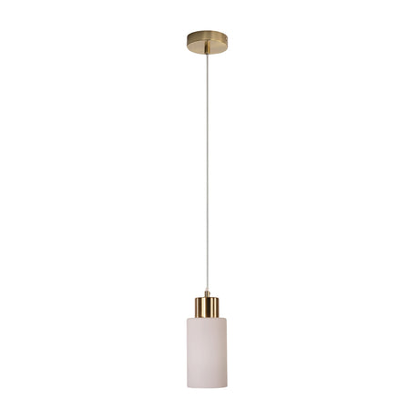 Oriel Lisa Sat Brass/Opal Cylindrical Opal Glass Pendant