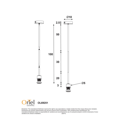 Oriel Parti Rod Satin Brass E27 Single Rod Suspension