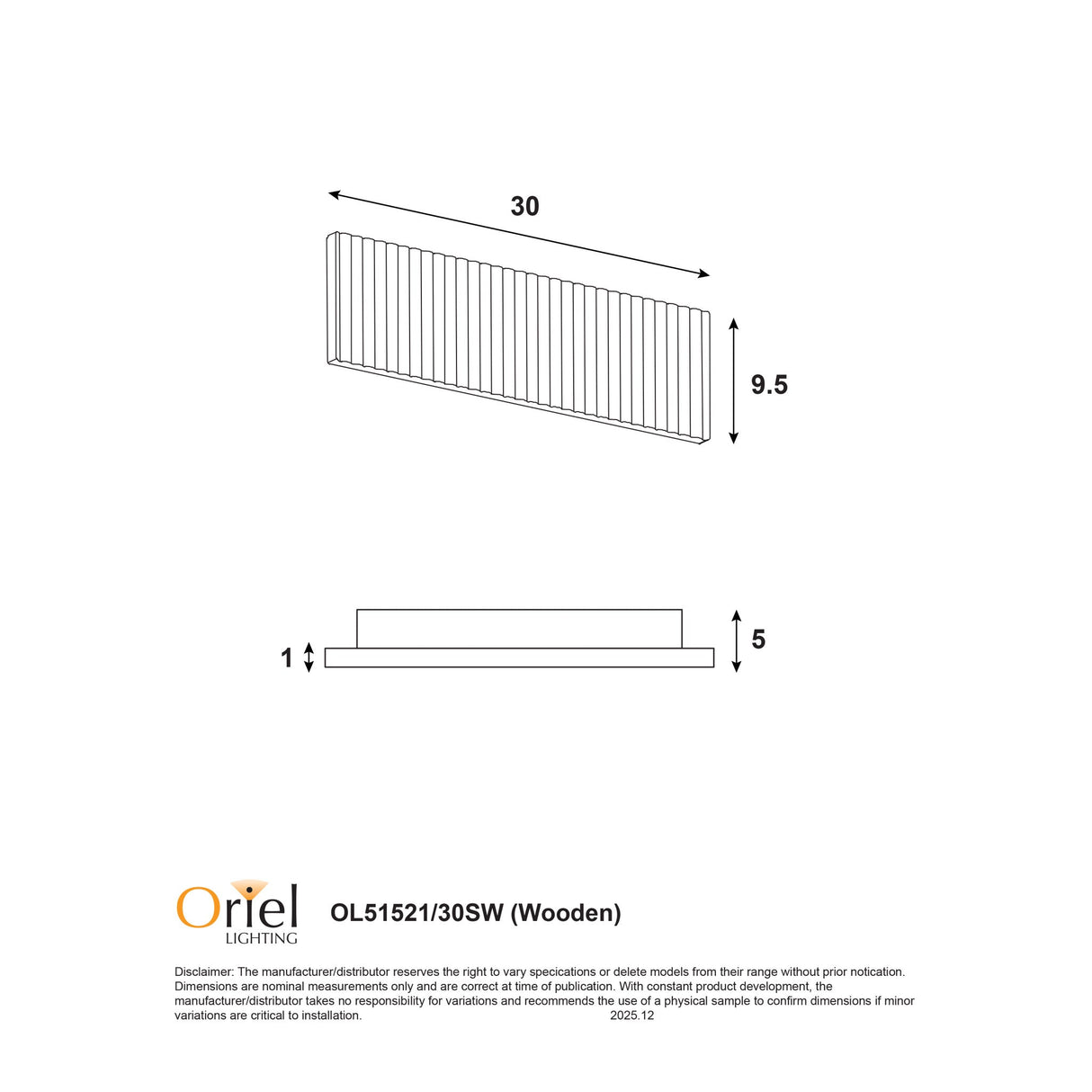 Oriel Rafter.60 Scalloped Wood Tticolour Led Wall Light