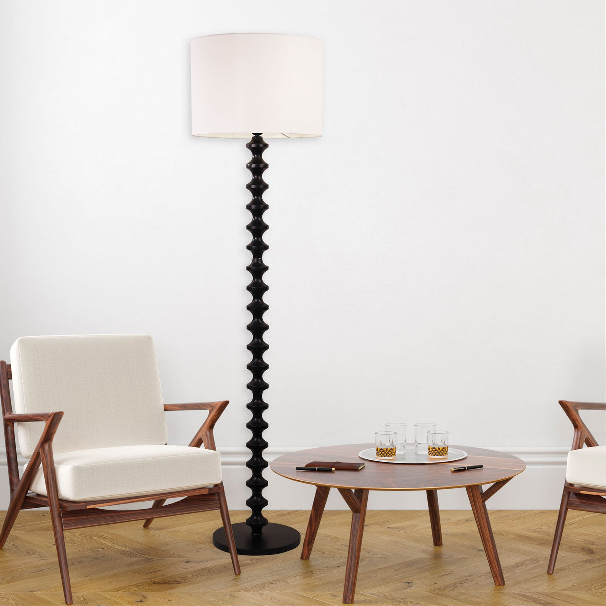 Oriel Spindle Black Floor Lamp with Shade