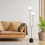 Oriel Tropez Satin Brass Decorative Floor Lamp with Opal Matt Glass Spheres