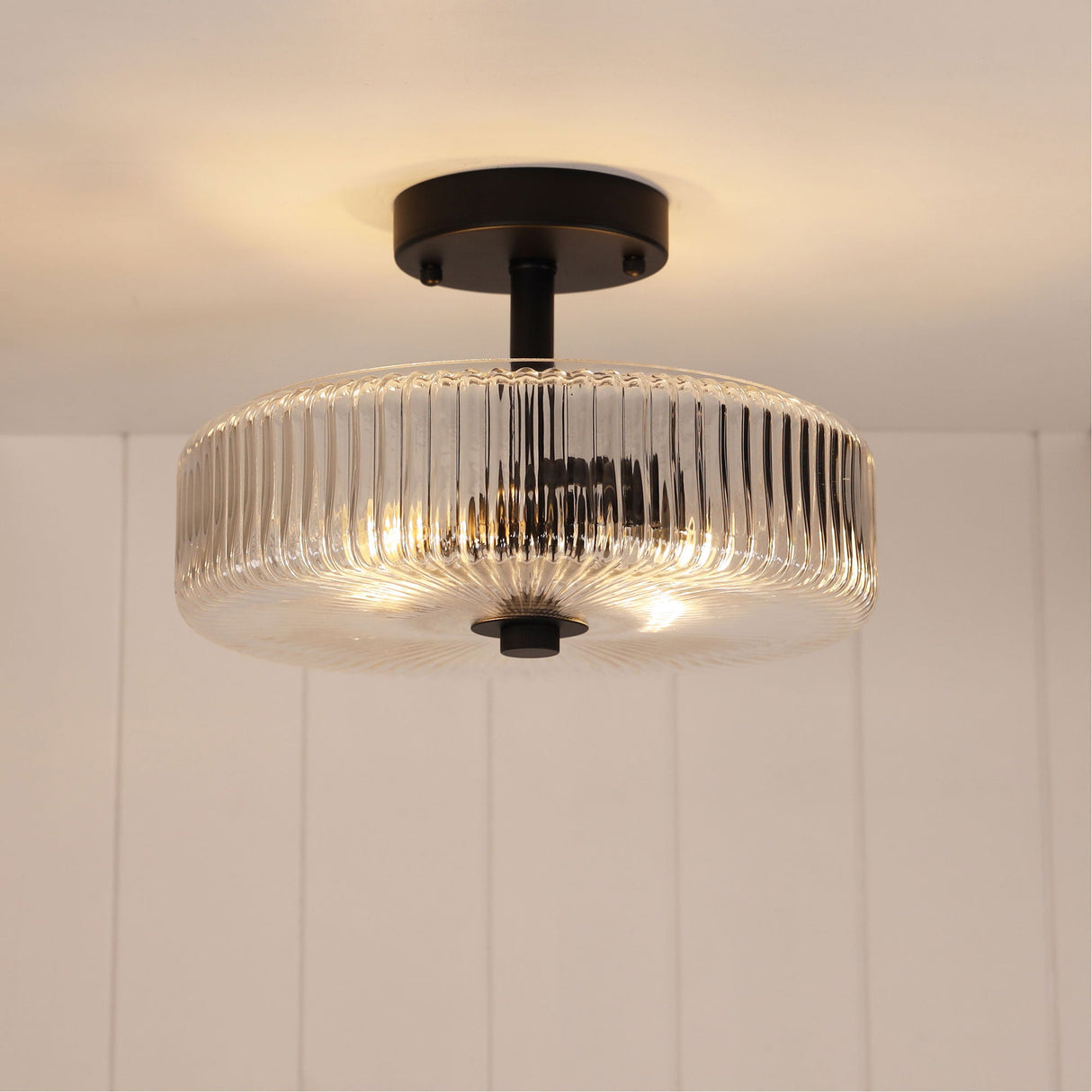Oriel Worth Black Ribbed Glass CTC Pendant