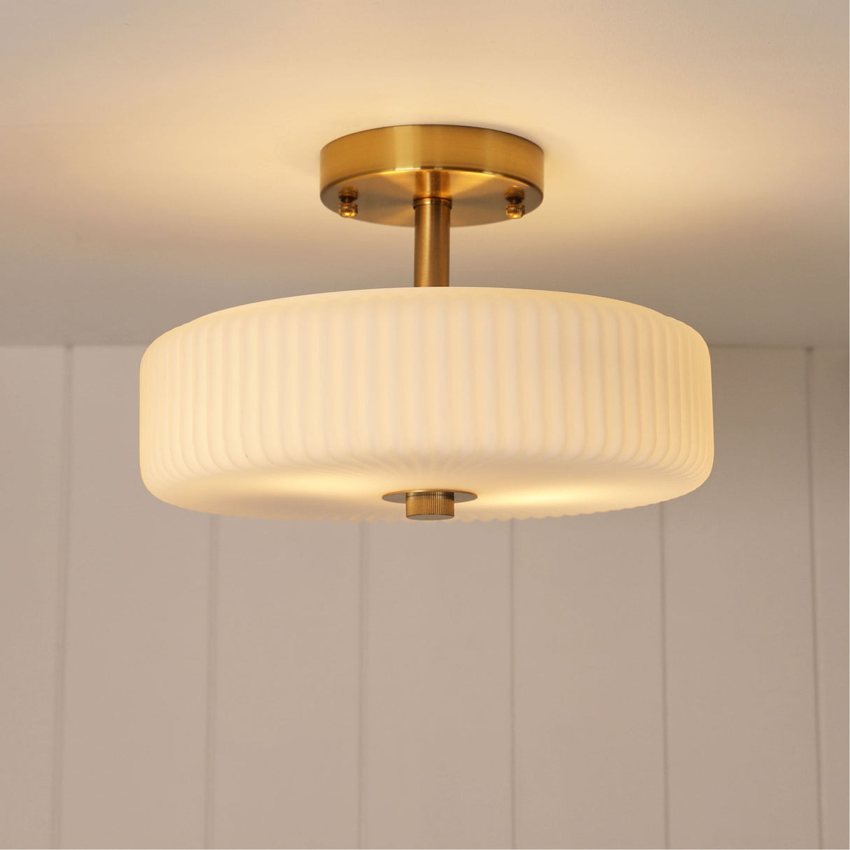 Oriel Worth Satin Brass Ribbed Glass CTC Pendant