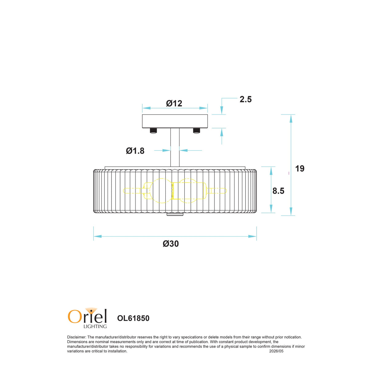 Oriel Worth Satin Brass Ribbed Glass CTC Pendant