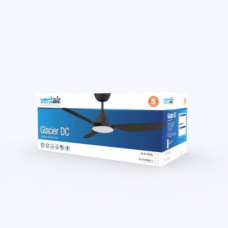 Ventair Glacier 1200mm Dc Ceiling Fan With Light GLA1203BL-L
