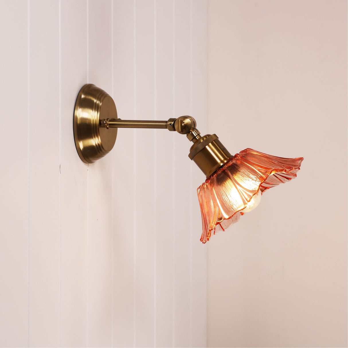 Oriel Fleur Vintage Glass Wall Light Pink/Satin Brass