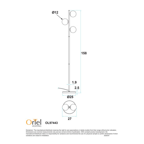 Oriel Valcross 3 Light Satin Brass Decorative Floor Lamp with Opal Matt Glass Spheres