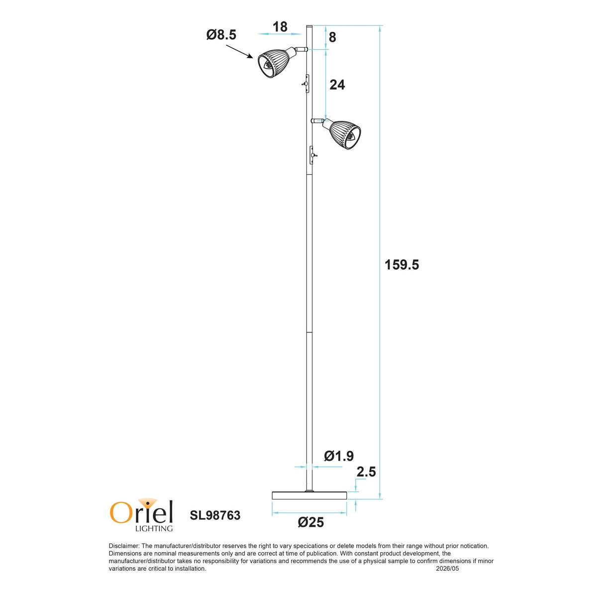 Oriel Alma Floor Smoked Glass Task Lamp
