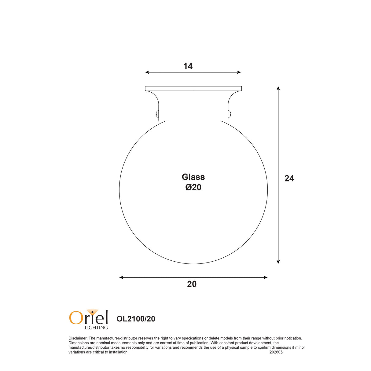 Oriel JETBALL 20 DIY Glass Ceiling Light with Opal Glass