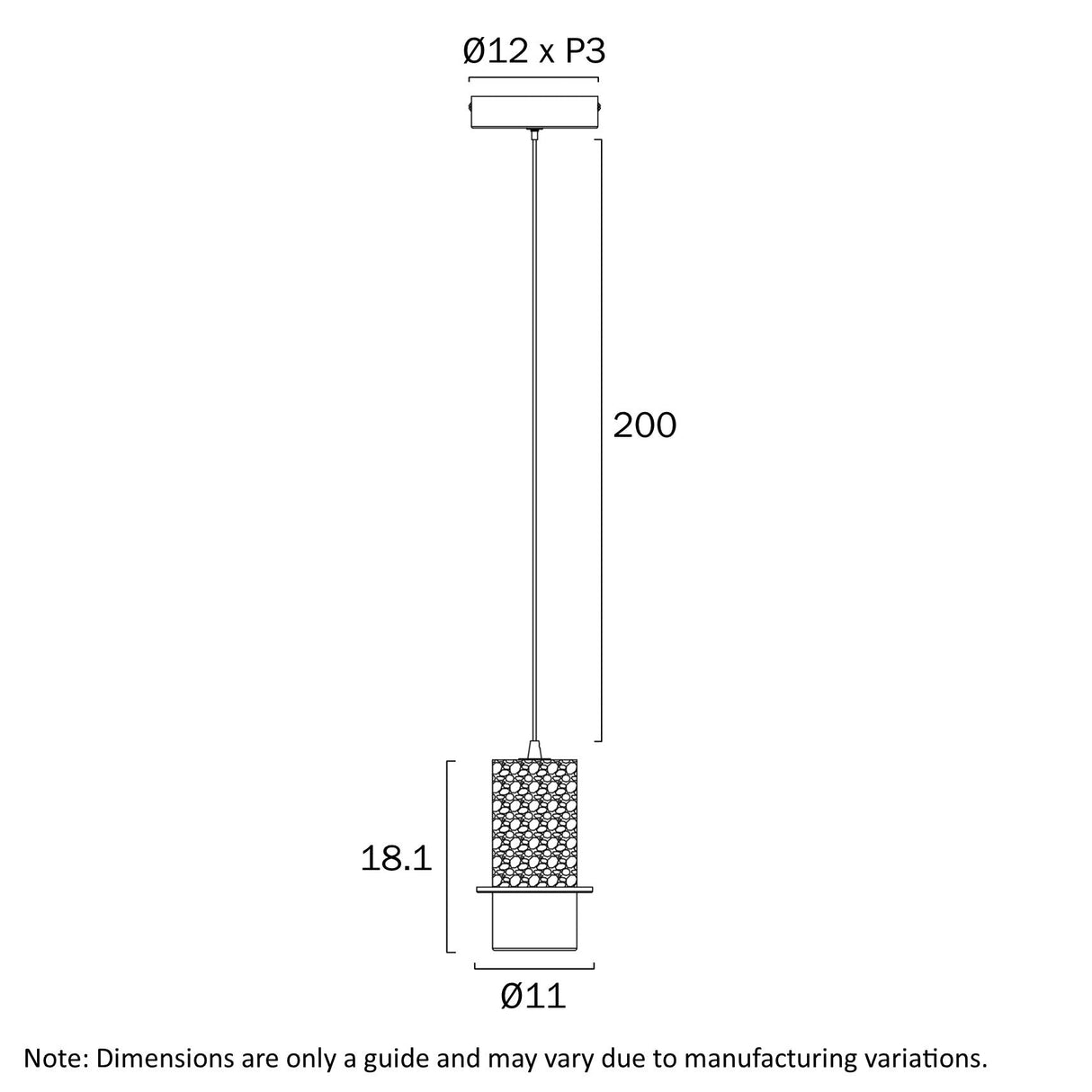 Technical drawing of a cylindrical object with dimensions